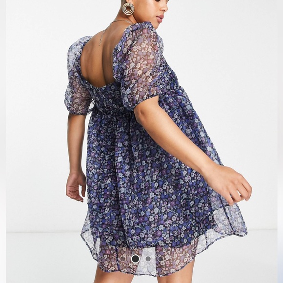 The Frolic Plus puff sleeve organza mini dress in bloom floral - Picture 11 of 14